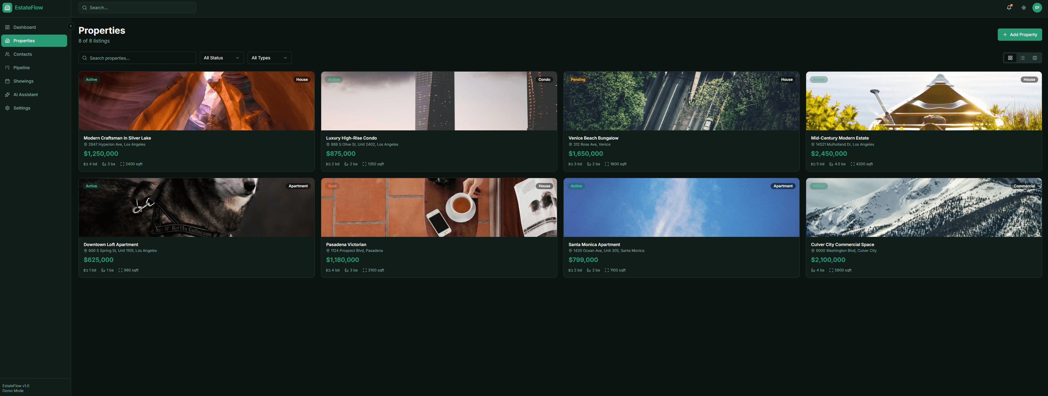 EstateFlow — Real Estate CRM interface