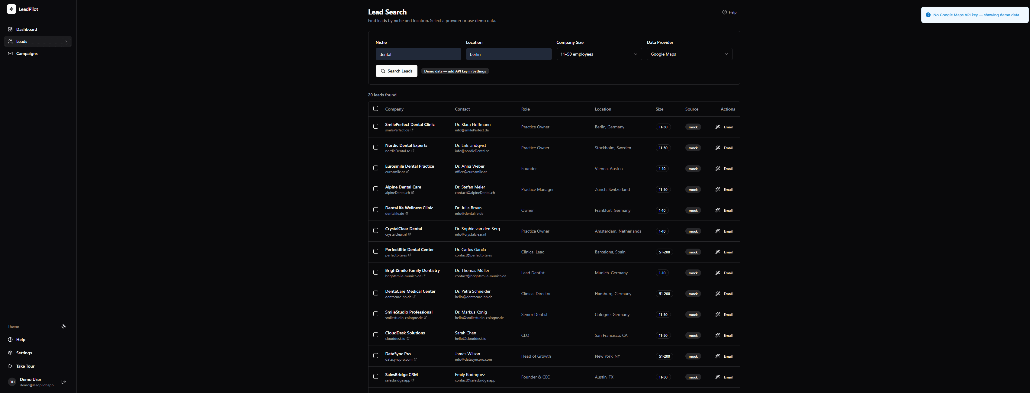 LeadPilot — AI Lead Generator interface